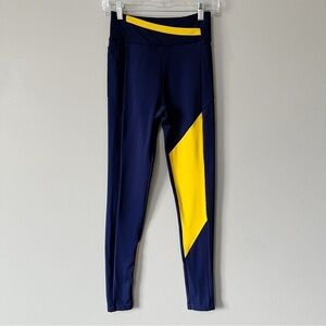 Gymshark Asymmetrical Crossover High Waisted Colorblock Leggings Navy Blue Gold